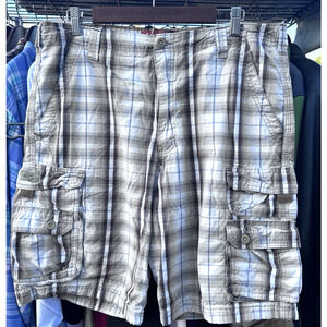 Lee Dungarees Cargo Designer Shorts 36 Men's Brown & Tan Plaid Soft Cotton